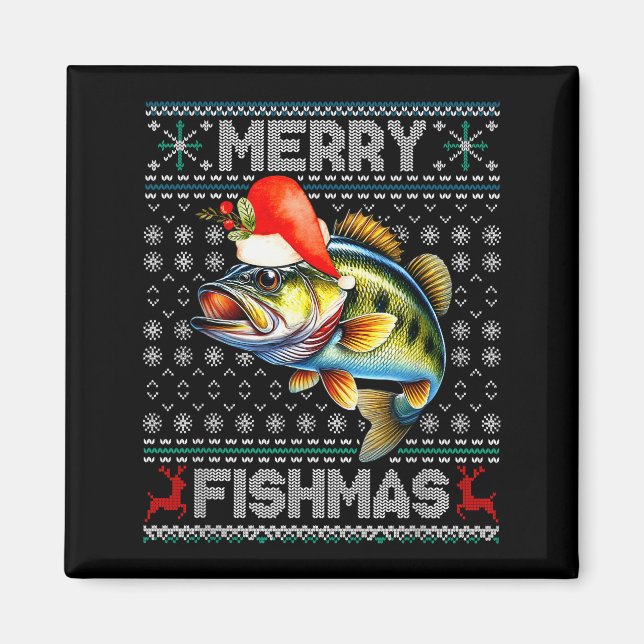 Imán Merry Fishmas Christmas Holiday Santa Fishing Xmas (Frente)