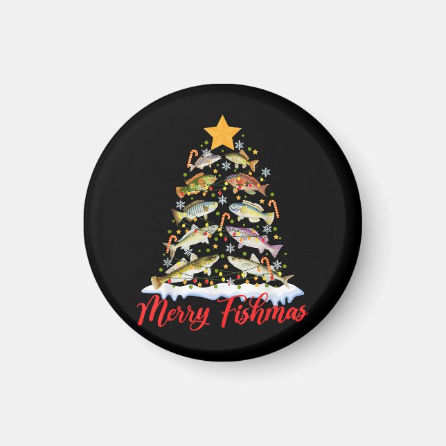 Imán Merry Fishmas Divertido Árbol de Navidad Ilumina F (Frente)