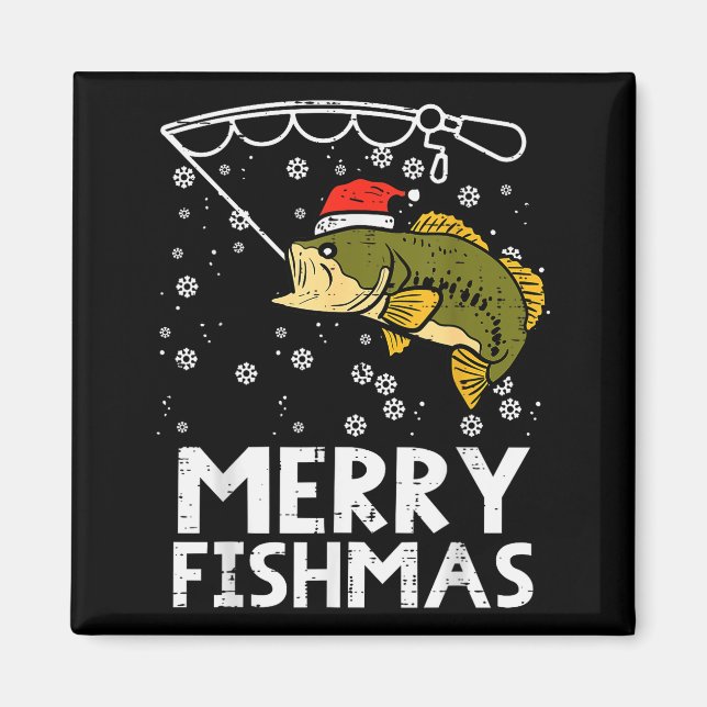Imán Merry Fishmas Fish Fishing Xmas Christmas Dad Men  (Frente)