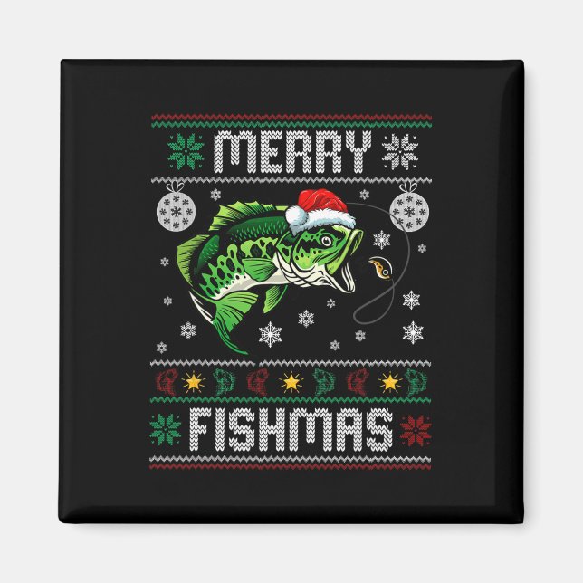 Imán Merry Fishmas Fun Fish Fish Fisher Ugly Chris (Frente)