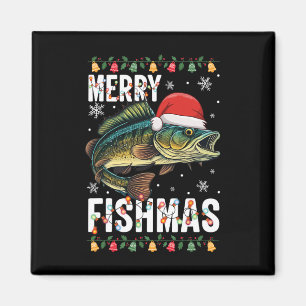 Imán Merry Fishmas Navidades de pesca divertidos Pajama