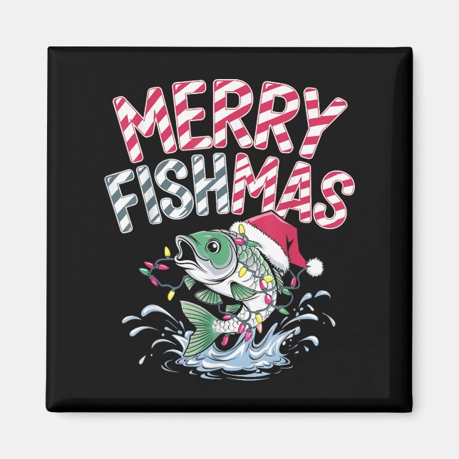 Imán Merry Fishmas Santa Fishing Lovers Funny Fisherman (Frente)