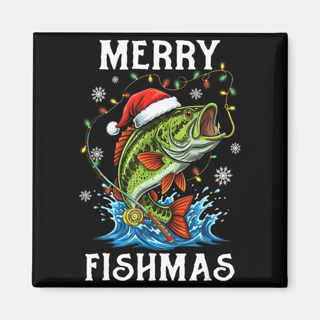 Imán Merry Fishmas Santa Fishing Lovers Funny Fisherman (Frente)