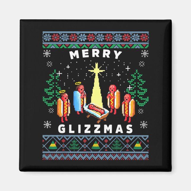 Imán Merry Glizzmas Funny Ugly Christmas Sweater Glizzy (Frente)