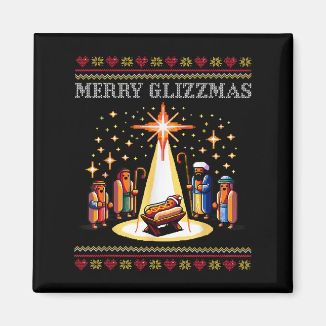 Imán Merry Glizzmas Tacky Funny Merry Christmas Hot Dog (Frente)