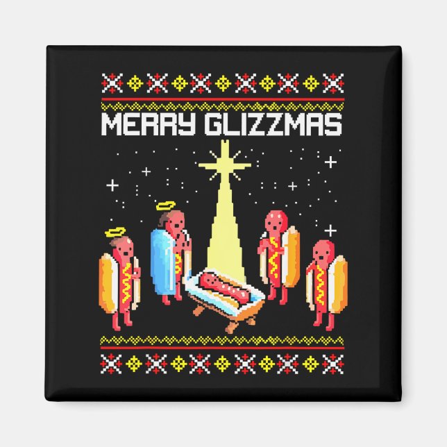 Imán Merry Glizzmas Tacky Funny Merry Christmas Hotdogs (Frente)