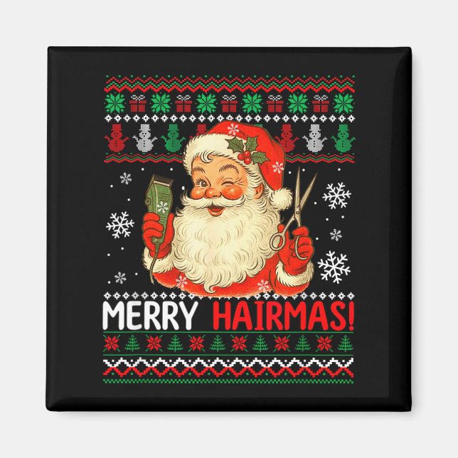 Imán Merry Hairmas Christmas Sweater Santa Hairstylist  (Frente)