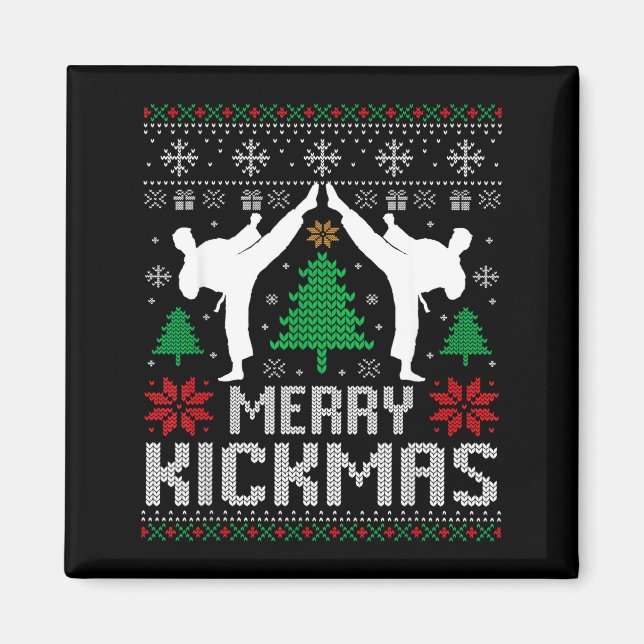 Imán Merry Kickmas Karate Jiu Jitsu Ugly Christmas Xmas (Frente)