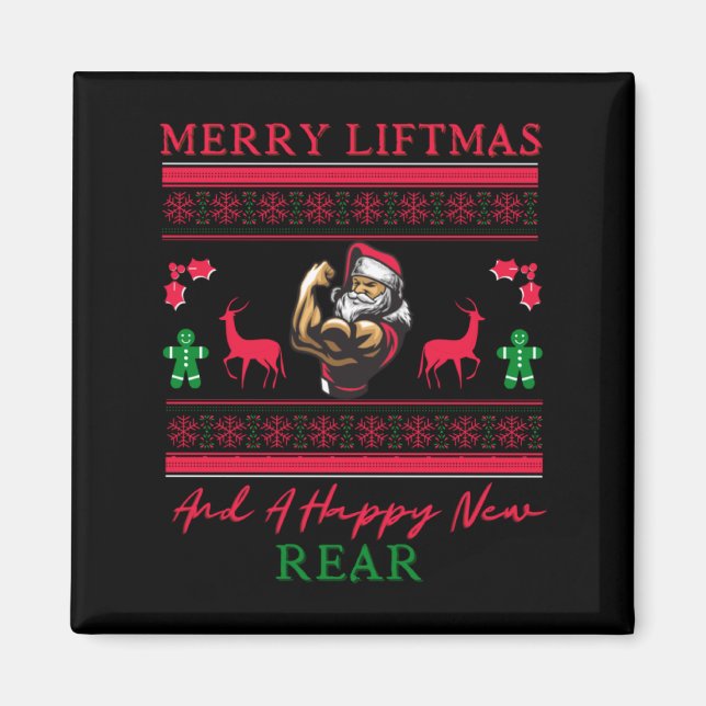 Imán Merry Liftmas And A Happy New Rear Ugly Xmas Gym W (Frente)