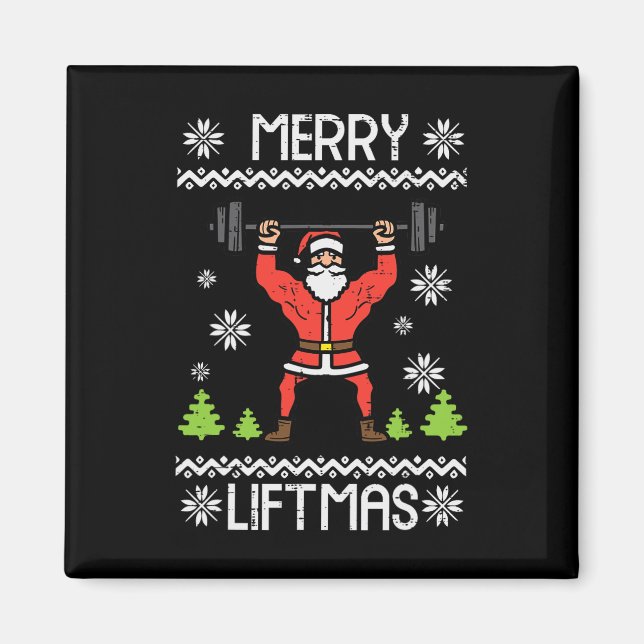 Imán Merry Liftmas Navidades feos Xmas cuerpo de gimnas (Frente)