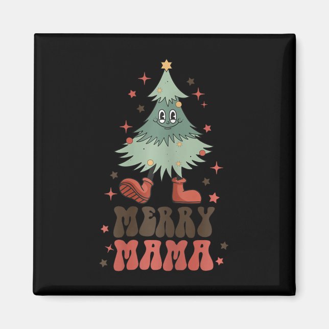 Imán Merry Mama Retro Árbol de Navidad Face Groovy Matc (Frente)