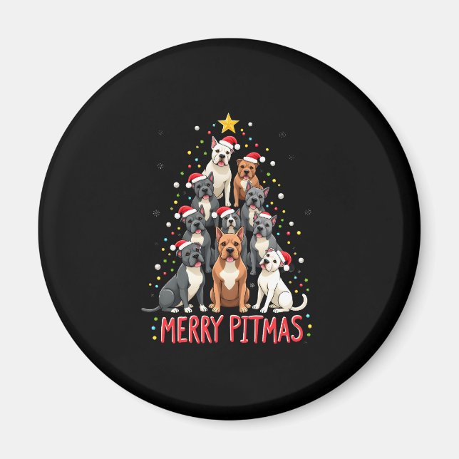 Imán Merry Pitmas Pitbull Dog Ugly Christmas Sweater Tr (Frente)