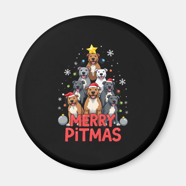 Imán Merry Pitmas Pitbull Dog Ugly Christmas Sweater Tr (Frente)