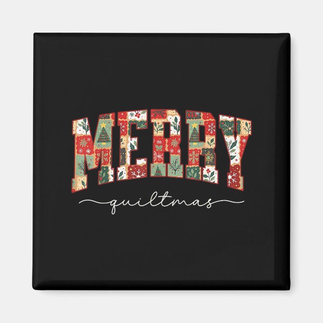 Imán Merry Quiltmas Patchwork Quilters Knitting Sewing  (Frente)
