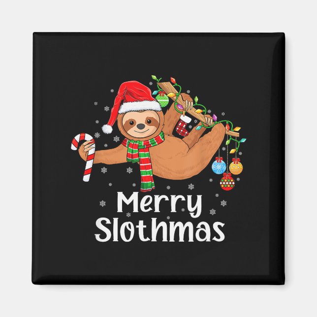 Imán Merry Slothmas Cute Xmas Sloth Santa Hat Christmas (Frente)