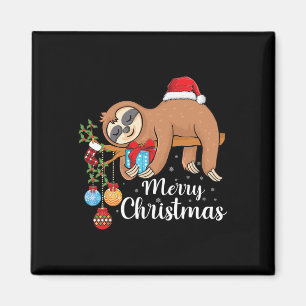 Imán Merry Slothmas Cute Xmas Sloth Santa Hat Navidades