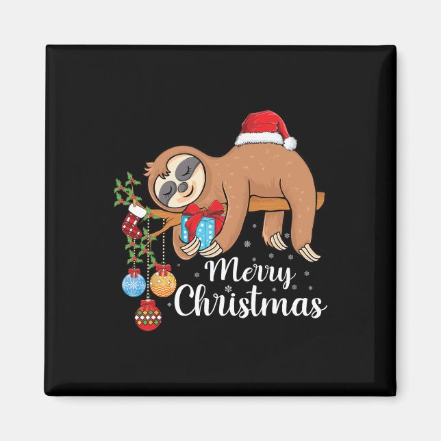 Imán Merry Slothmas Cute Xmas Sloth Santa Hat Navidades (Frente)
