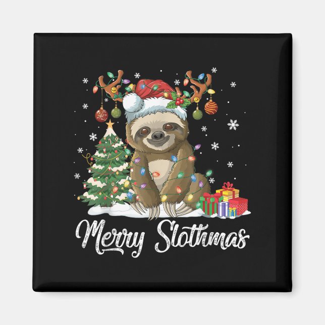 Imán Merry Slothmas Funny Sloth Christmas Tree Lights X (Frente)