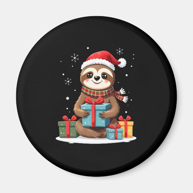 Imán Merry Slothmas lindos Navidades persiguen Santa ha (Frente)