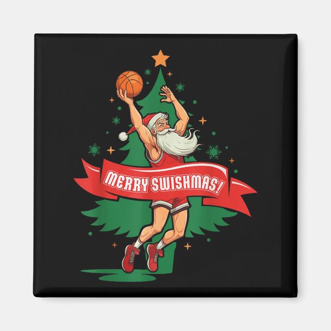Imán Merry Swishmas Basketball Santa Christmas Pajamas  (Frente)