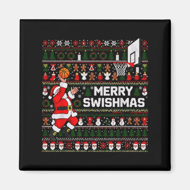 Imán Merry Swishmas Santa Basketball Ugly Sweater Style (Frente)