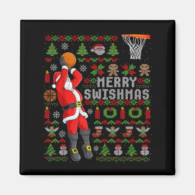 Imán Merry Swishmas Ugly Christmas Basketball Christmas (Frente)