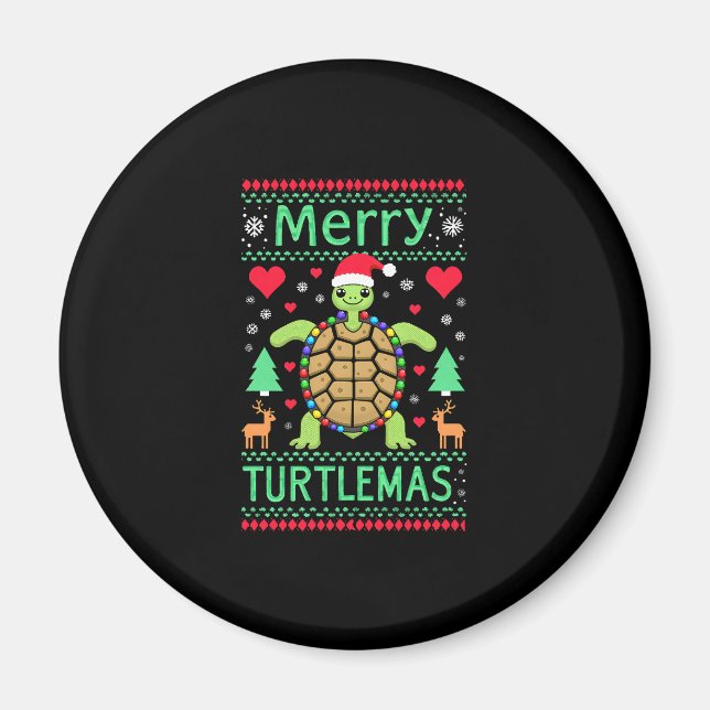 Imán Merry Turtlemas Christmas Lights Cute Turtle Santa (Frente)