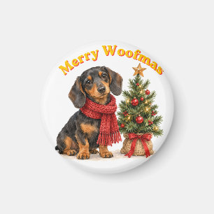 Imán Merry Woofmas Dachshund Pin de Navidad con Acuarel