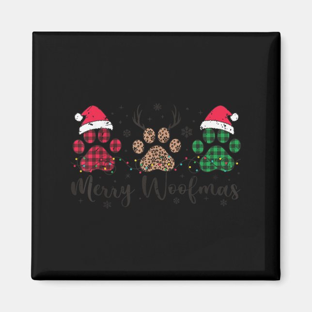 Imán Merry Woofmas Dog Lover Retro Holiday Top Puppy Ch (Frente)