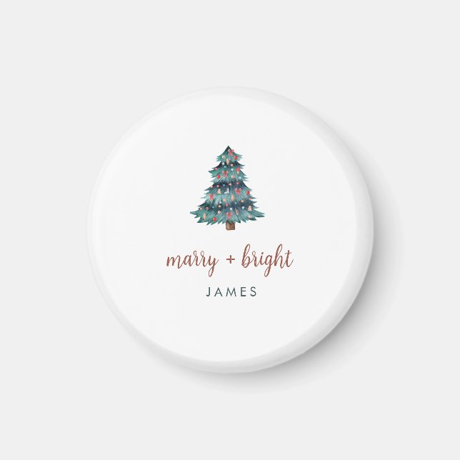 Imán Merry y Bright | Boho Christmas Tree and Script (Frente)