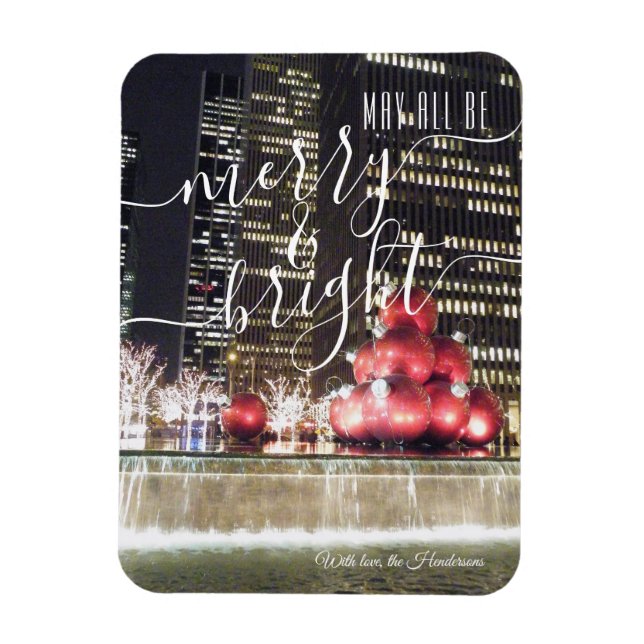 Imán Merry y Bright | Foto de Navidades de la ciudad de (Vertical)