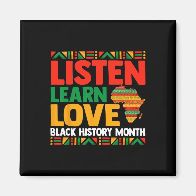 Imán Mes de la Historia Negra Juneteeth Escucha Aprende (Frente)