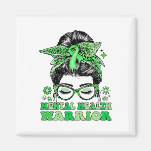 Imán Messy Bun Leopard Green Ribbon Mental Health Warri