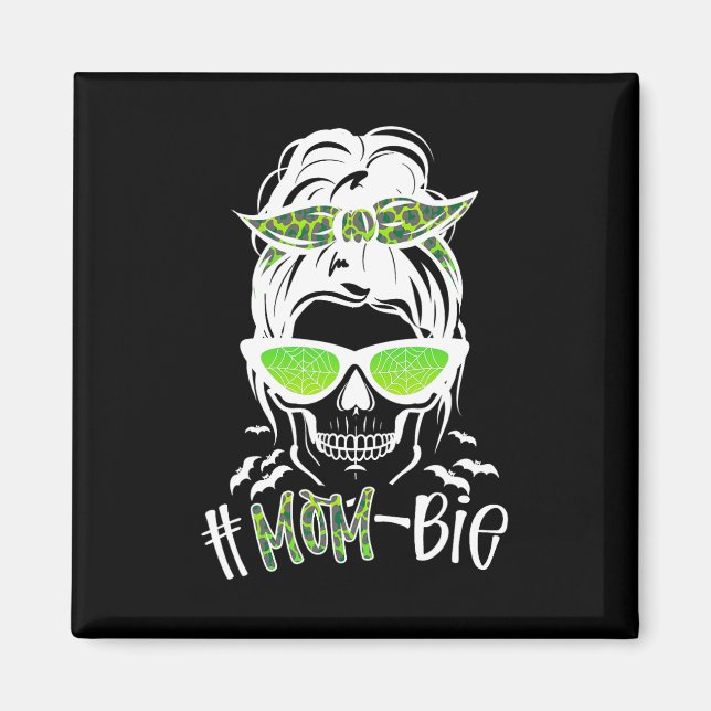 Imán Messy Bun Zombie Mom Fun Halloween Costume Skull (Frente)