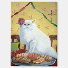Imán Mexican Folk Inspired White Cat