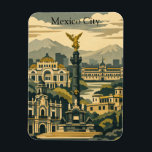 Imán Mexico City Vintage Travel CDMX Minimalist<br><div class="desc">From the historic Zócalo to the leafy streets of Condesa, Mexico City is a masterpiece of culture and color. This minimalist art print on a magnet uses a retro color palette and clean lines to celebrate the architectural beauty and lively spirit of the Mexican capital. Whether you’re a traveler who...</div>