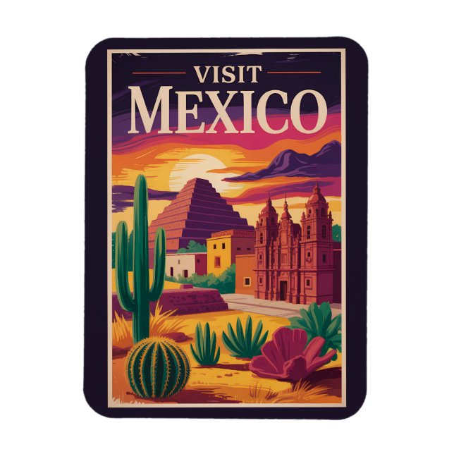 Imán Mexico Culture Illustration Travel Art Vintage (Vertical)