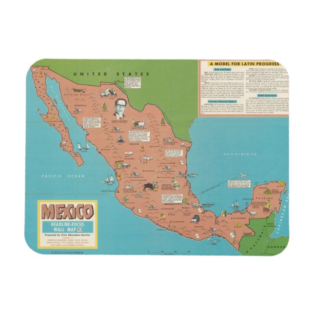Imán México - Mapa de Muro Centrado en Titulares (Horizontal)