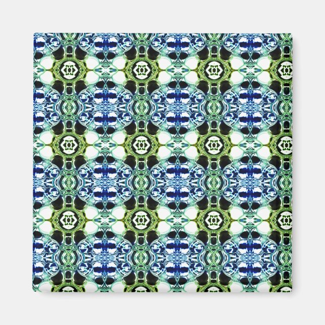 Imán Mezcla de formas en azul y verde claro, metálico (Frente)