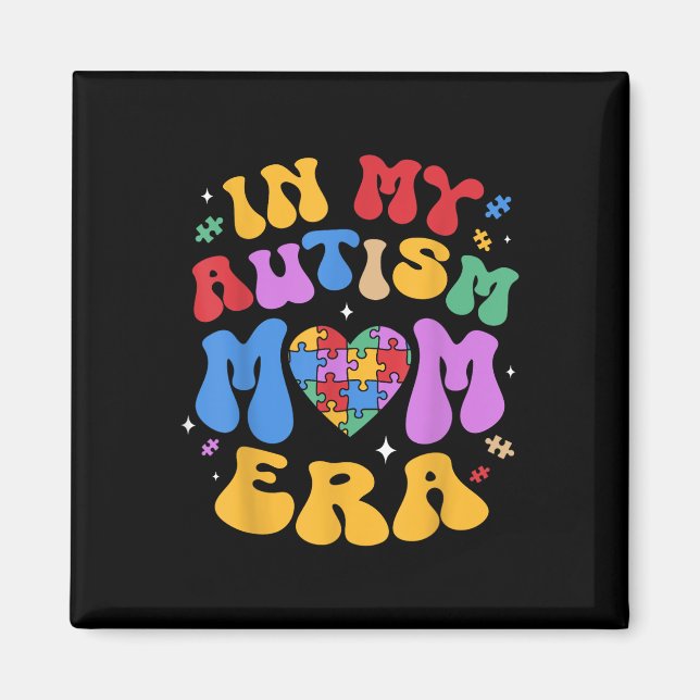 Imán Mi autismo mamá Autismo Conciencia Groovy Retro Vi (Frente)