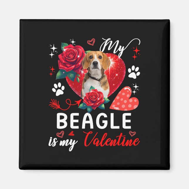 Imán Mi Beagle es mi dueño amante de San Valentín flora (Frente)
