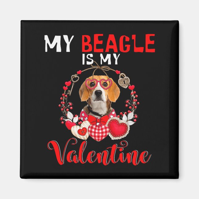 Imán Mi Beagle es mi San Valentín Amante de Perros Dive (Frente)