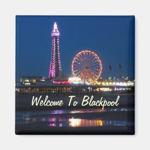 Imán Mi foto de Black Pool Central Pier Lights Cushion