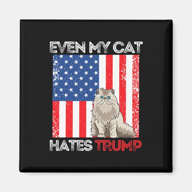 Imán Mi gato odia a Trump contra la bandera estadounide (Frente)