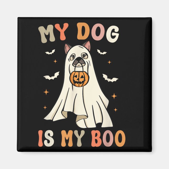 Imán Mi perro es mi Boo Halloween perro fantasma espelu (Frente)