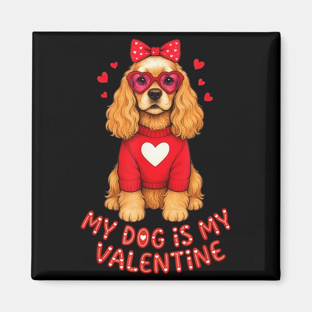Imán Mi perro es mi San Valentín American Er Spaniel Co (Frente)
