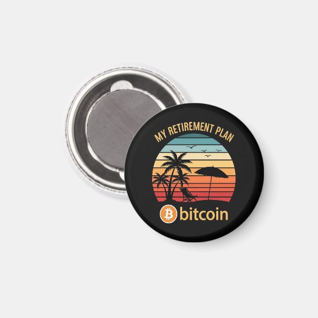 Imán Mi Plan de Jubilación Bitcoin Playa Atardecer (Anverso/Reverso)
