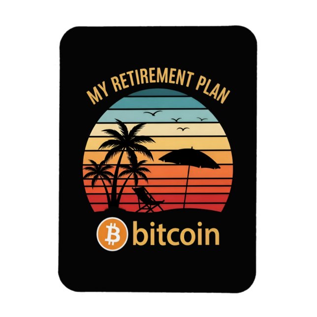 Imán Mi Plan de Jubilación Bitcoin Playa Atardecer (Vertical)