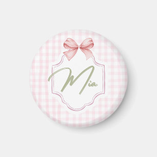 Imán Mia Personalizada Bebé Niña Nursery Bow & Gingham
