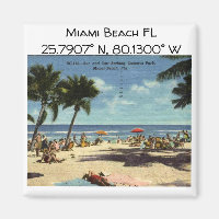 Miami Beach FL Map Coordenadas Estilo Vintage